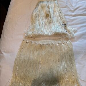 Elegant Cream Fringe Skirt Set